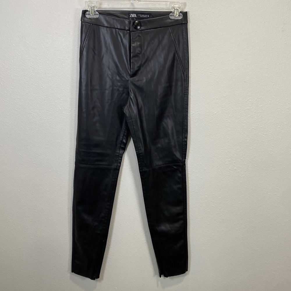 Zara faux leather leggings pants zipper bottom skinny high waist